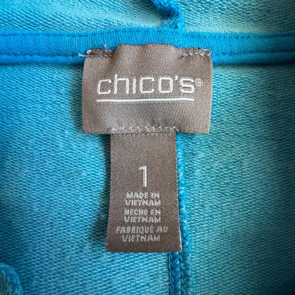 Chico's Dress Medium (Chicos Size 1) Blue Hooded Lounge Coastal Casual Pockets - Picture 6 of 8